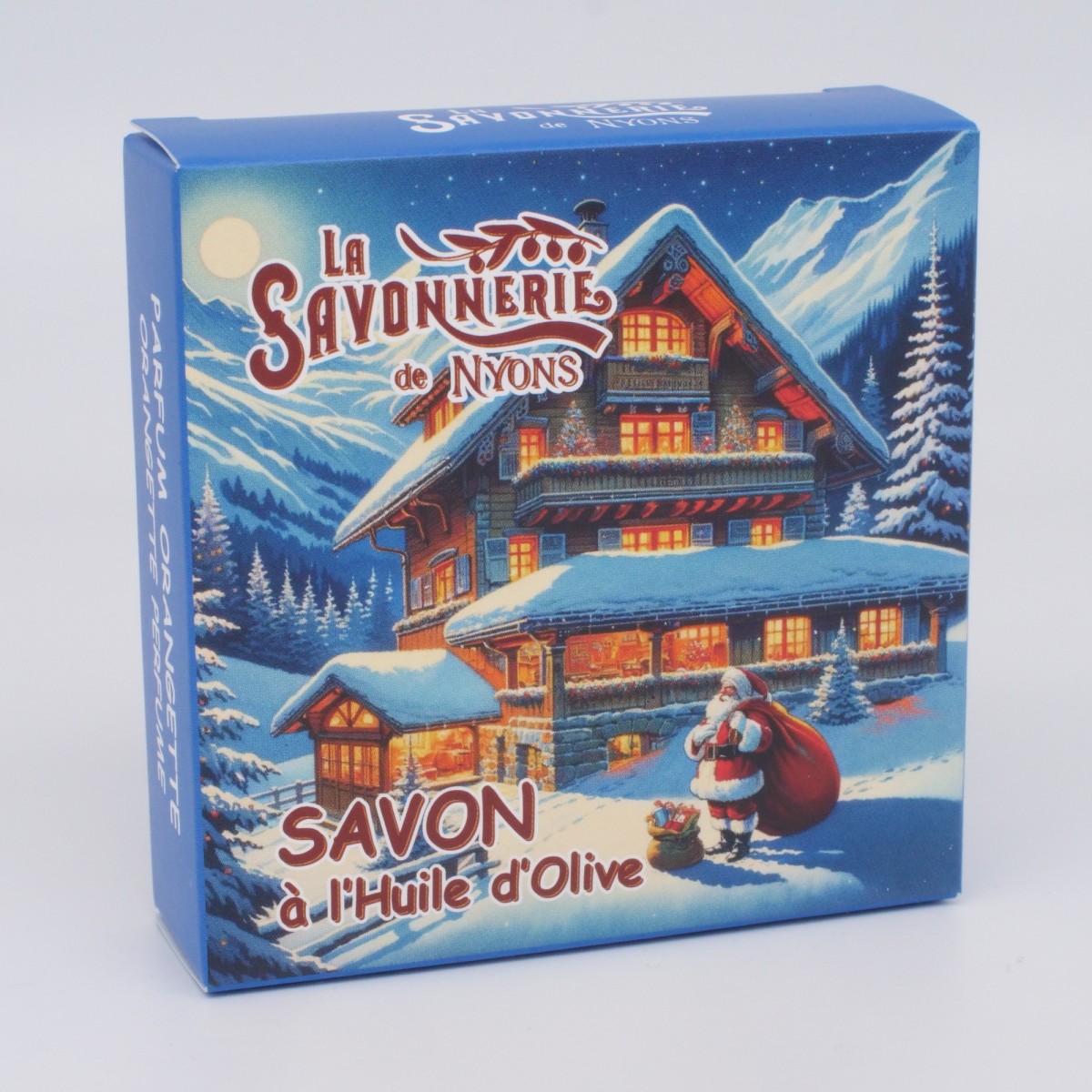 Круглое мыло с карамелью и апельсином в картонной коробке Дед Мороз у порога 100 г