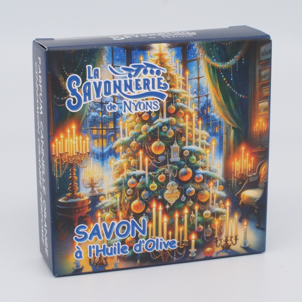 Круглое мыло с апельсином с корицей в картонной коробке Елка 100гр