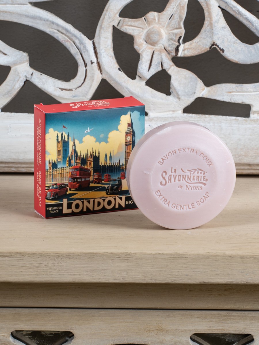 Круглое мыло с майской розой в картонной коробке Лондон 100 г