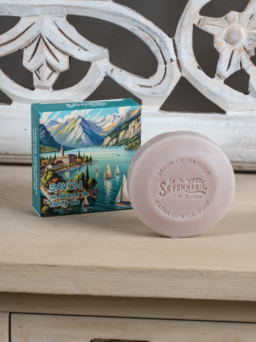 Круглое мыло с эдельвейсом в картонной коробке Озеро Анси 100 гр