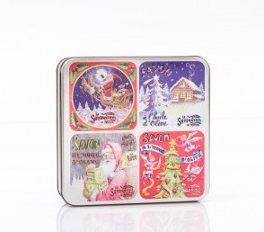 Новогодний набор мыла с апельсином и корицей 4 штуки в металлической коробке Новогодний набор мыла с апельсином и корицей 4 штуки в металлической коробке