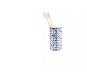 Стакан для зубных щеток с синим декором керамика