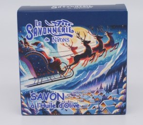 Круглое мыло с карамелью с апельсином в картонной коробке Санки 100 гр