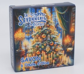 Круглое мыло с апельсином с корицей в картонной коробке Елка 100гр