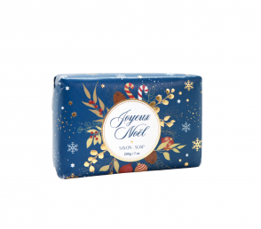 Мыло Счастливого Рождества в синей бумажной упаковке хлеб с пряностями 200 гр.