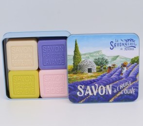 Набор мыла, 4 штуки в металлической коробке Каменная хижина 400 гр Набор мыла, 4 штуки в металлической коробке Каменная хижина 400 гр